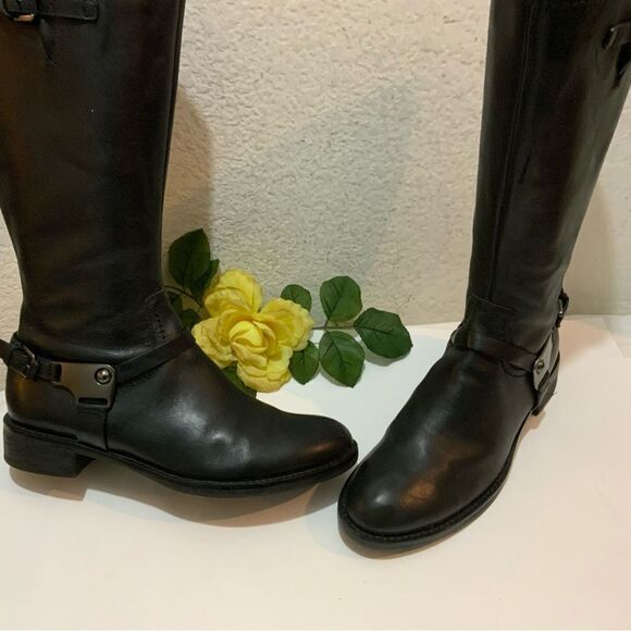 ECCO Hobart Harness Black Leather Mid Calf Moto Boot Size 38 US 7.5 Low Heel - Picture 3 of 12